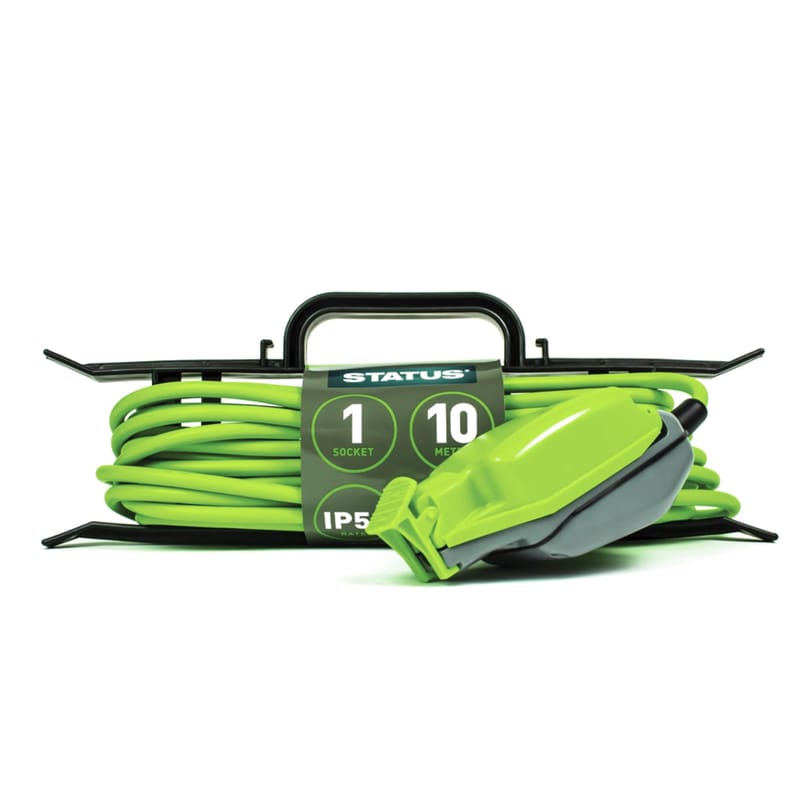 Status 10m Extension Lead Single Socket Green