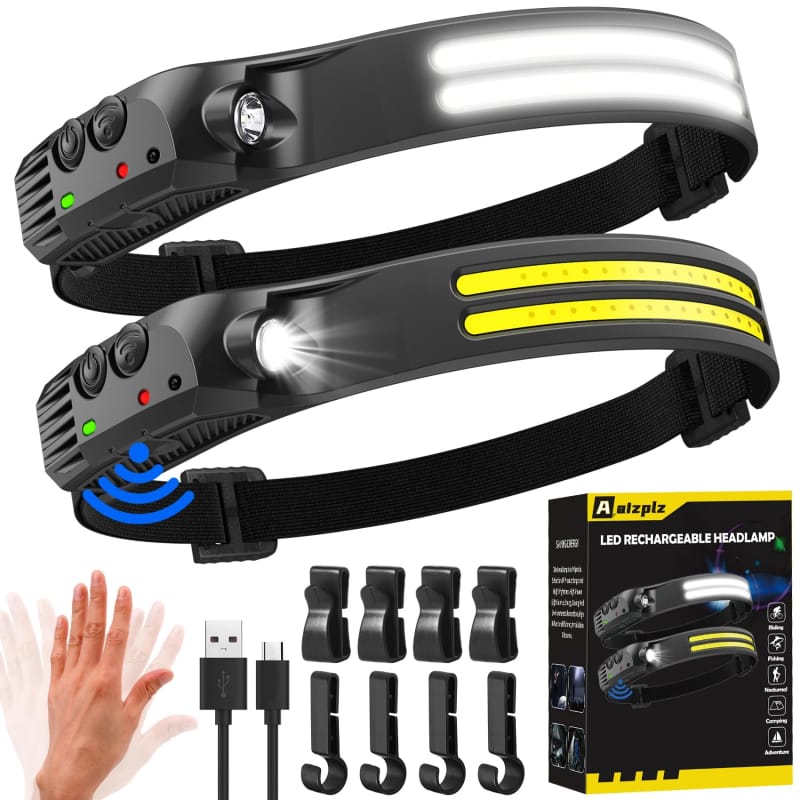 Rechargeable 230° Wide Beam Head Torch 2 Pack 1500mAh IPX5 Waterproof