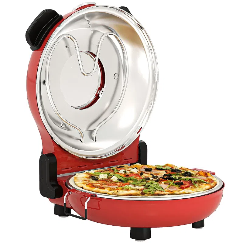 HOMCOM 1200W Pizza Oven - 5-Min Crisp, Dual Knob Control, Red/Black