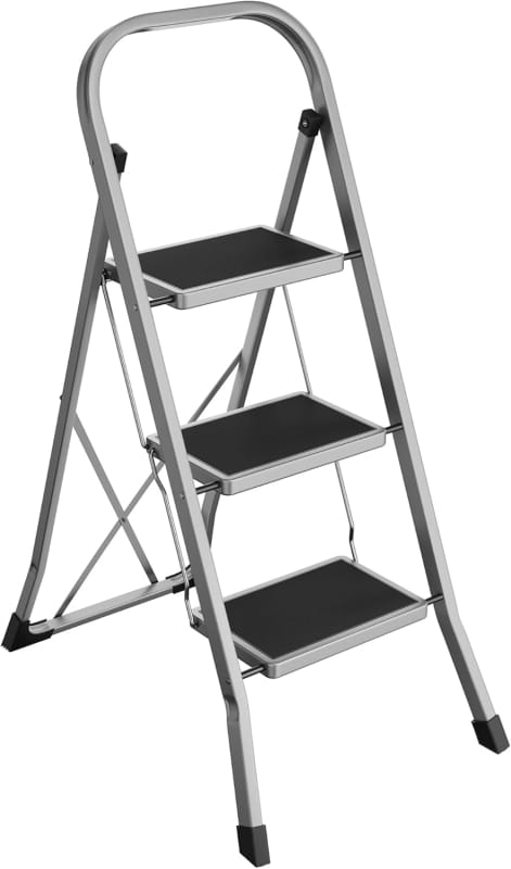 SONGMICS Folding 3-Step Ladder 150kg Grey/Black
