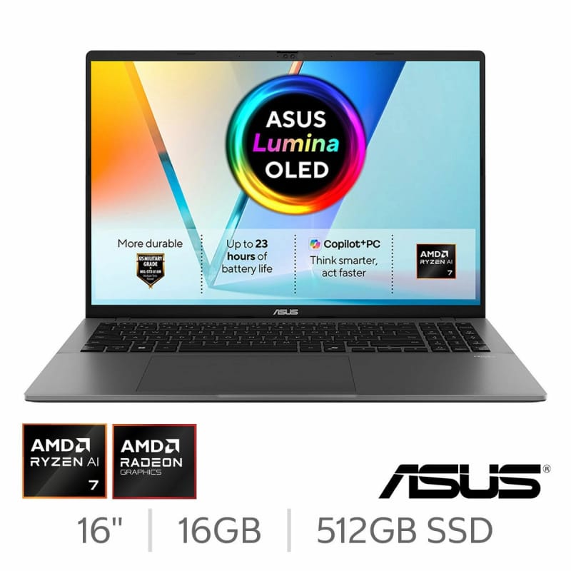 ASUS Vivobook S M3607GA-SH011W 16 Inch OLED Laptop AMD Ryzen AI 7 16GB RAM 512GB SSD
