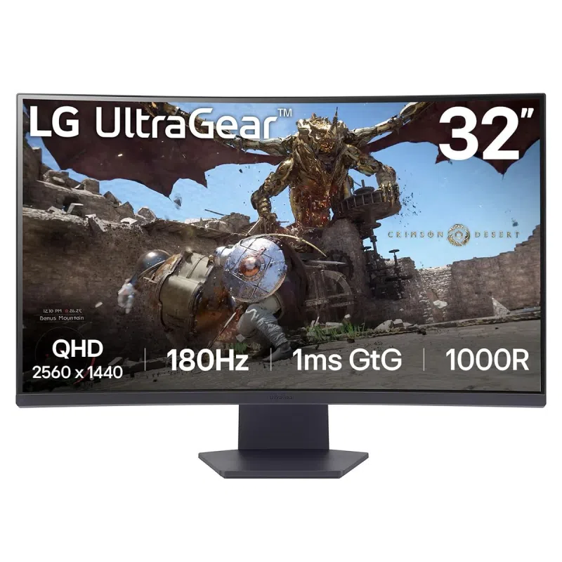 LG UltraGear Curved Gaming Monitor 32GS60QC, 32 inch, 1440p, 180Hz, 1ms, VA Panel, FreeSync