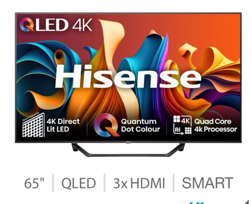 Hisense 65A7NQTUK 65 Inch QLED Smart TV - 5 Year Warranty (In-store)