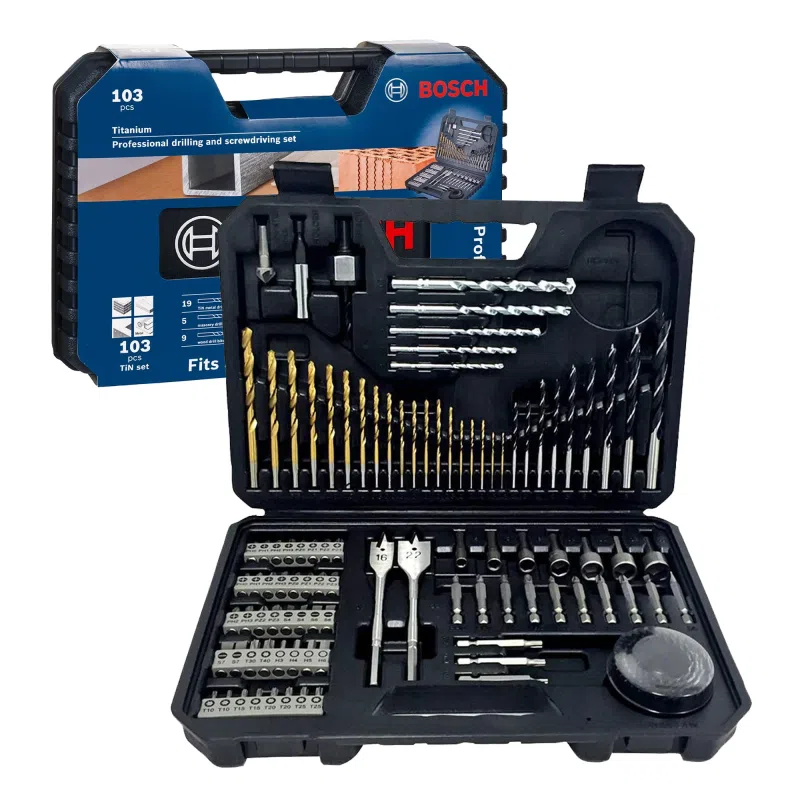 Bosch 103 Piece Mixed Screwdriver and Drill Bit Titanium Accessory Set (for Wood, Stone, Metal, for Screwdrivers and Drills)