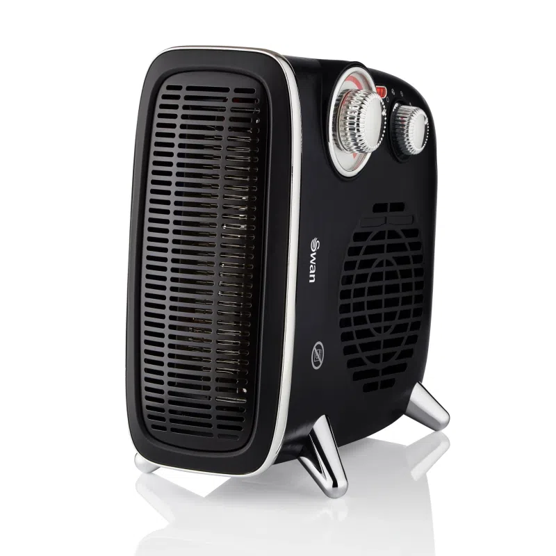 Swan SH27020N Vertical Fan Heater, 2 Heat Settings, Adjustable Thermostat, 1800W, Black and Chrome