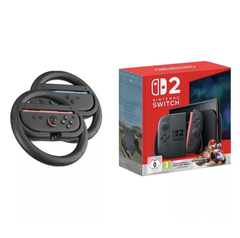 NINTENDO Switch 2, Mario Kart World & Goji Joy-Con Racing Wheels Bundle