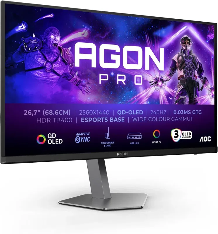 AOC Agon PRO AG276QZD 27-inch QHD OLED Monitor, 240Hz, 0.03ms GtG, FreeSync Premium Pro, G-Sync, HDR400