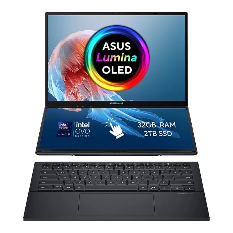 ASUS Zenbook Duo 14 OLED 14" 120Hz 3K Dual-Touchscreen Intel Core Ultra 9-285H 32GB RAM 2TB SSD Detachable Keyboard