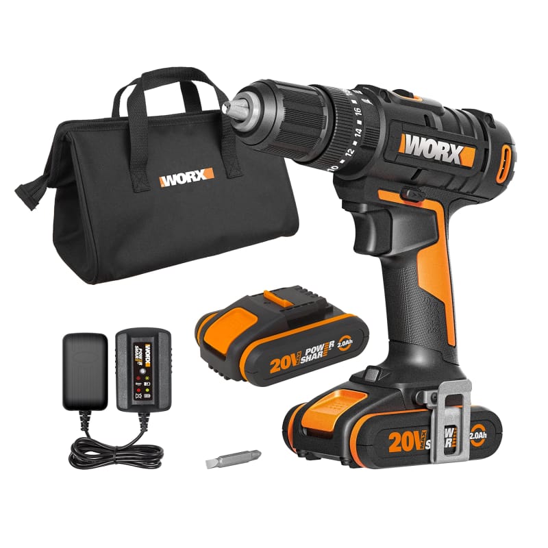 WORX WX370.1 20V Cordless Combi Hammer Drill Kit with 2 Batteries